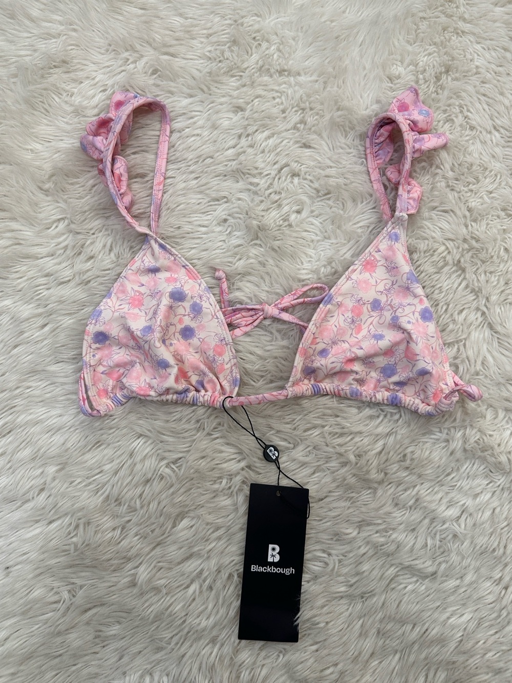 Blackbough Pink Floral Ruffle Strap Bikini Top